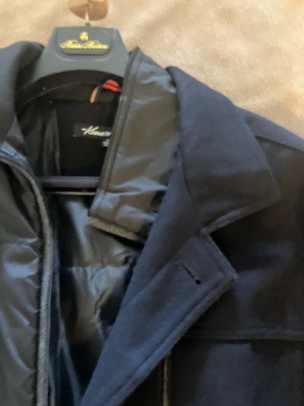 Kenneth Cole New York Men's Wool-Blend Car Coat with Zip Bib – Navy Blue – XXL
